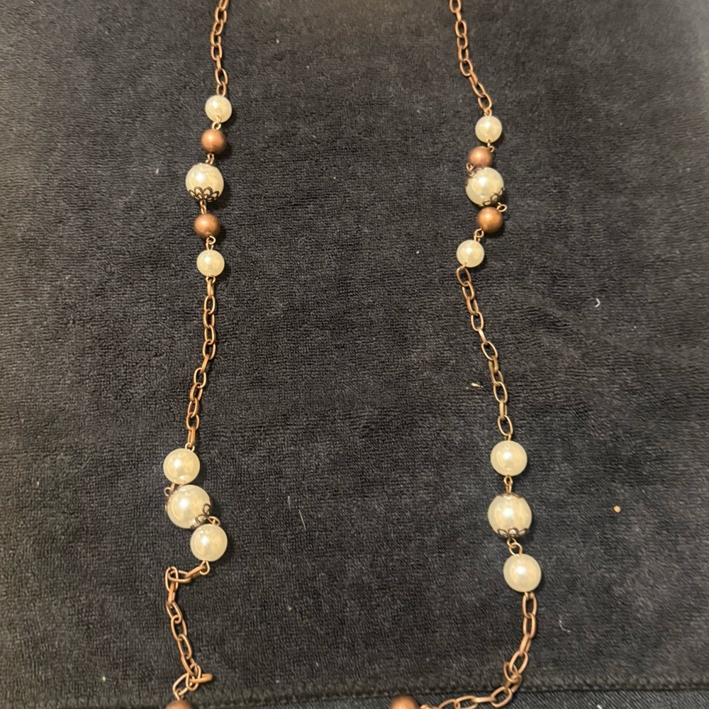 Elegant Pearl and Bronze Chain Necklace